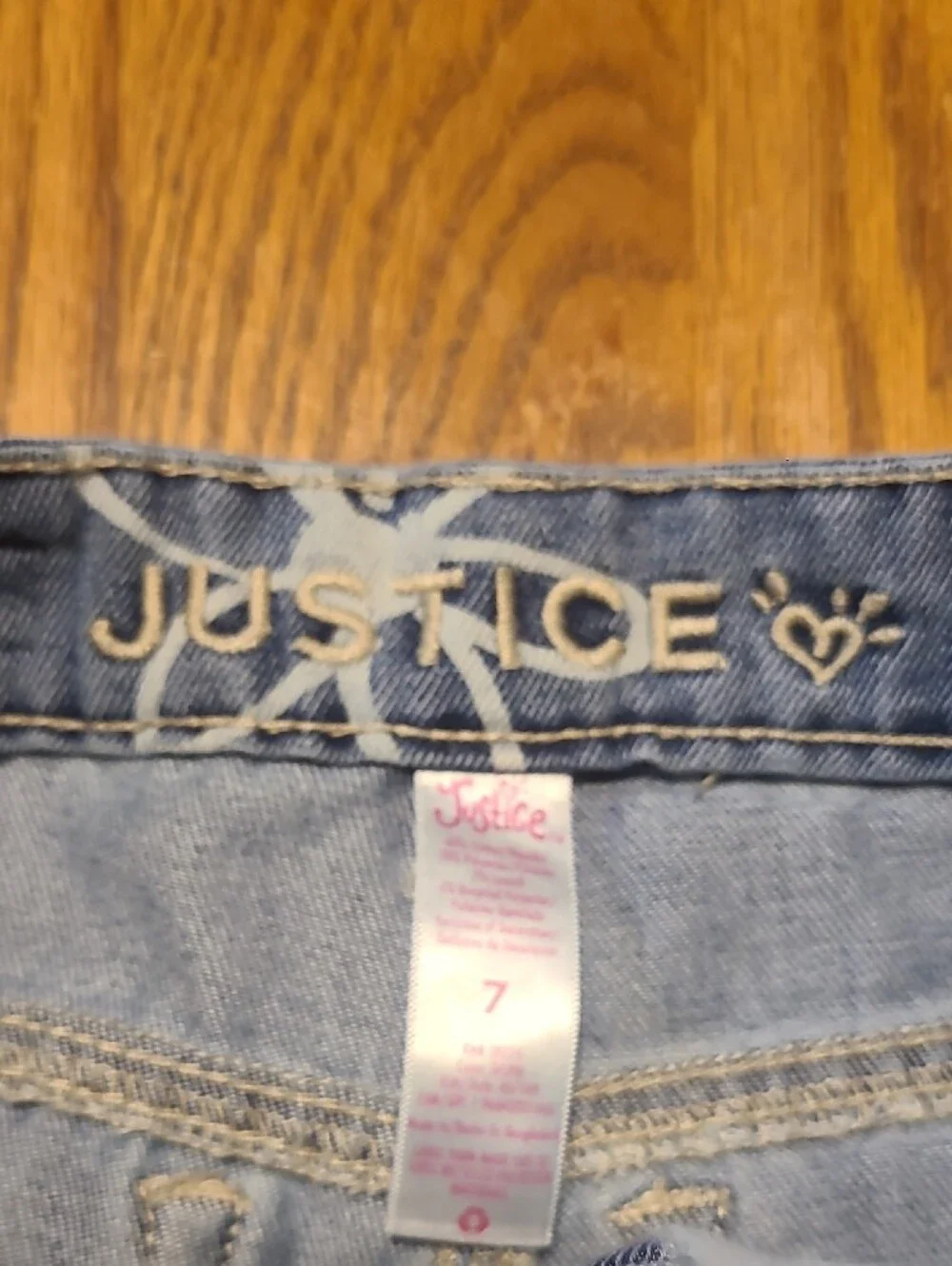 Justice Washed Blue Jeans with White Daisy Print - Super Wide Leg